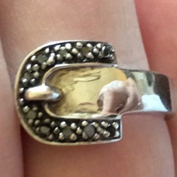 Black Diamond Sterling Silver Buckle Ring - Picture 2 of 5